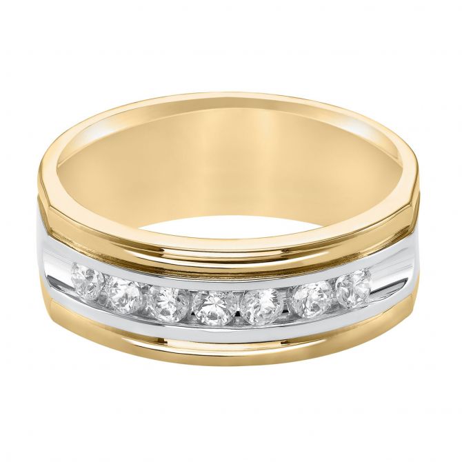 Diamond Channel Set High Polish Wedding Band in Two Tone, Size 10