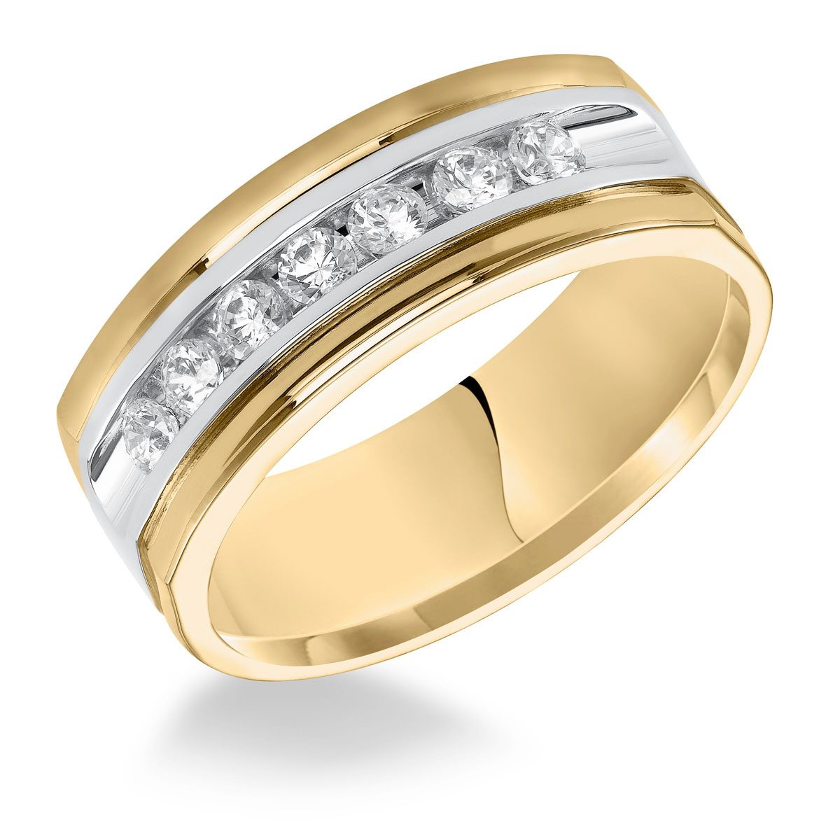 Diamond Channel Set High Polish Wedding Band in Two Tone, Size 10