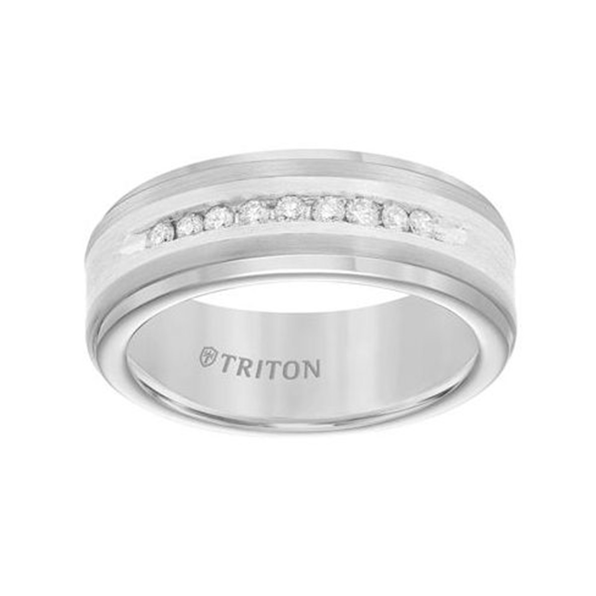 White Tungsten & Sterling Silver 8mm Diamond Channel Set Wedding Band, Size 10