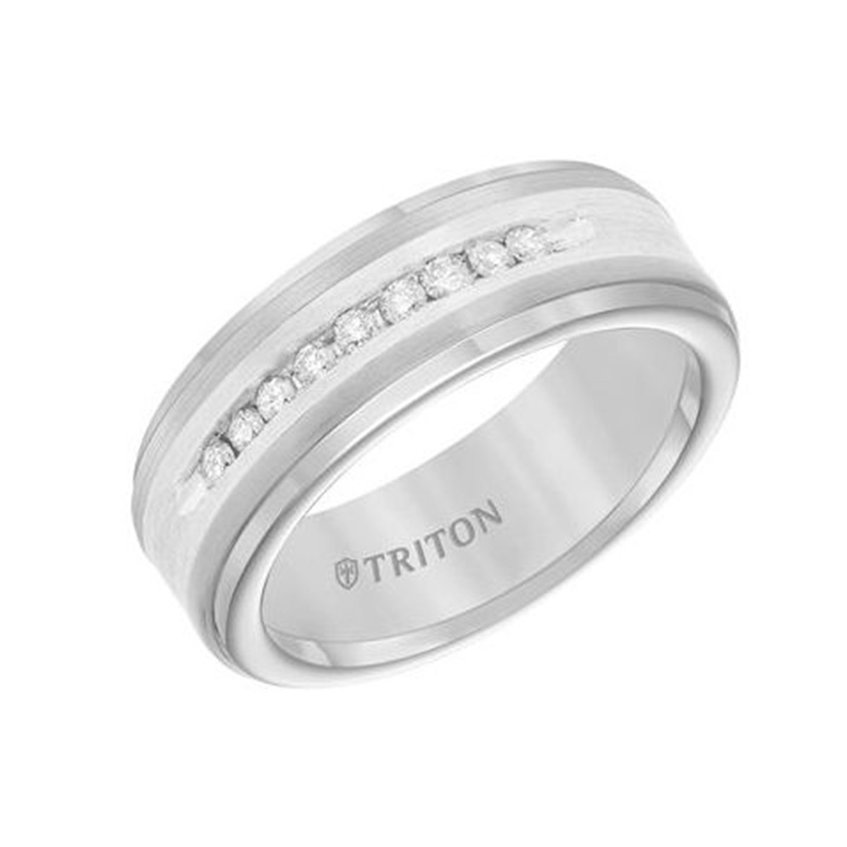 White Tungsten & Sterling Silver 8mm Diamond Channel Set Wedding Band, Size 10