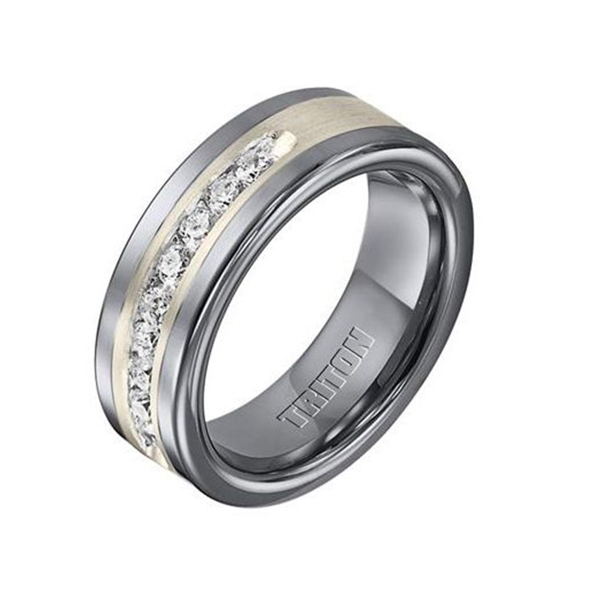 Tungsten Carbide & Sterling Silver Diamond Channel Set Wedding Band, Size 10