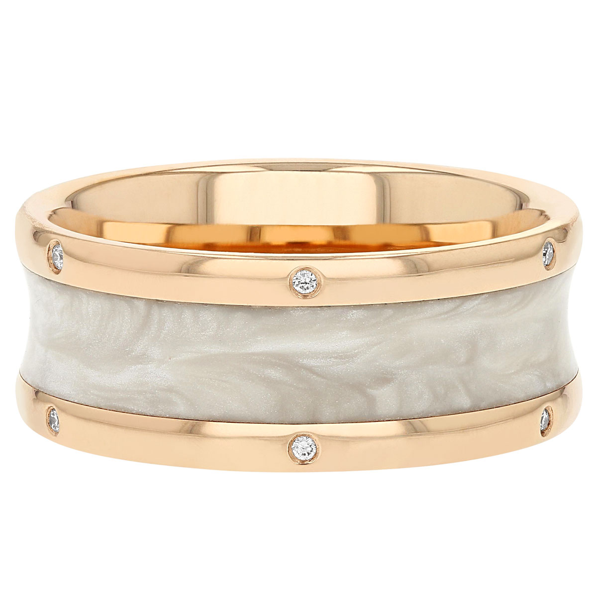 Furrer-Jacot Diamond Wedding Band in Rose Gold with White Ceramic Inlay, Size 10