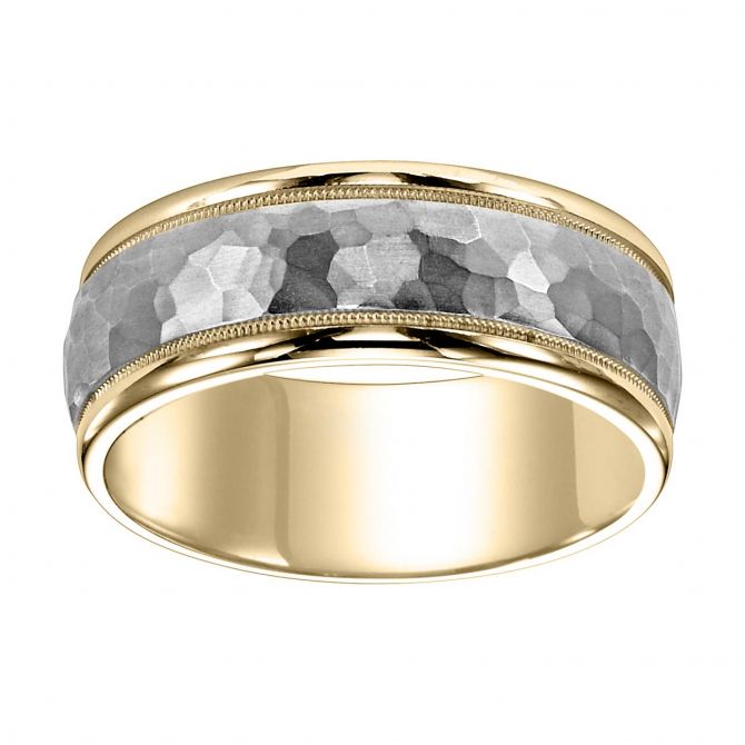 Yellow White Gold Hammered Center 8 mm Wedding Band Size 10 Borsheims