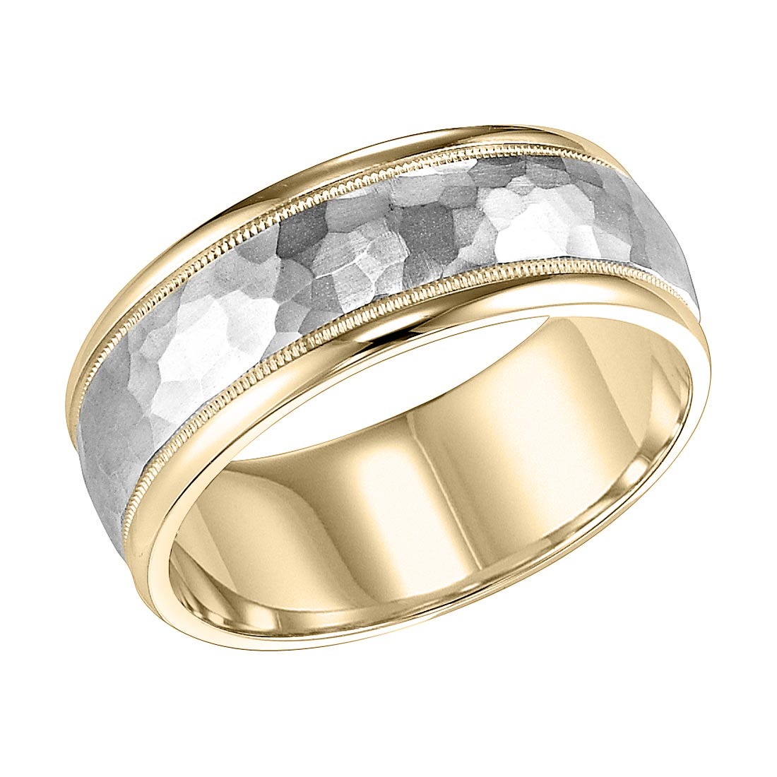 Yellow & White Gold Hammered Center 8 mm Wedding Band, Size 10