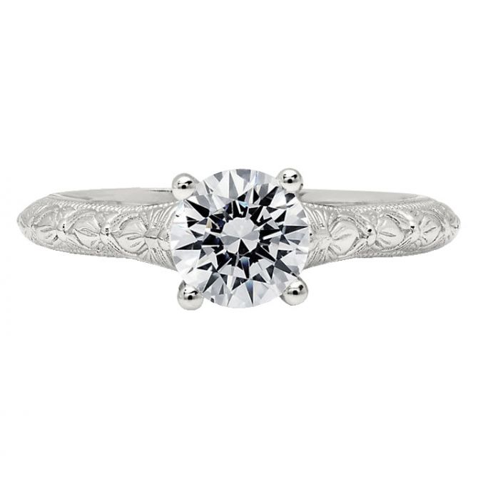 Peter Storm Engraved Vintage Pattern Solitaire Ring Setting in White Gold