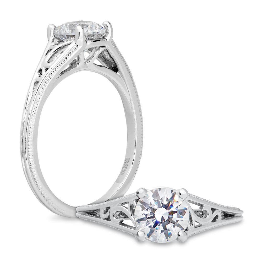 Peter Storm Open Scrollwork & Milgrain Solitaire Ring Setting in White Gold