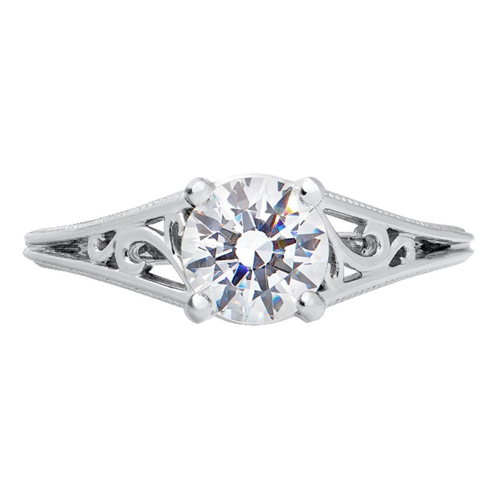 Peter Storm Open Scrollwork & Milgrain Solitaire Ring Setting in White Gold