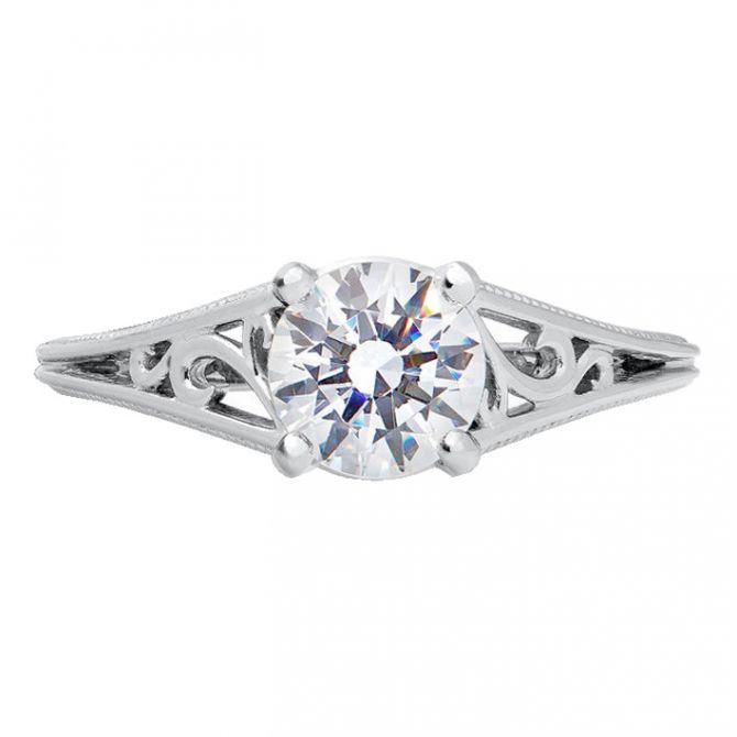 Peter Storm Open Scrollwork & Milgrain Solitaire Ring Setting in White Gold