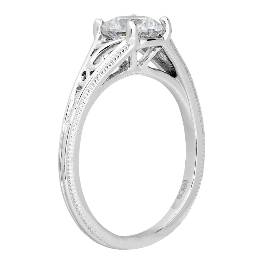 Peter Storm Open Scrollwork & Milgrain Solitaire Ring Setting in White Gold