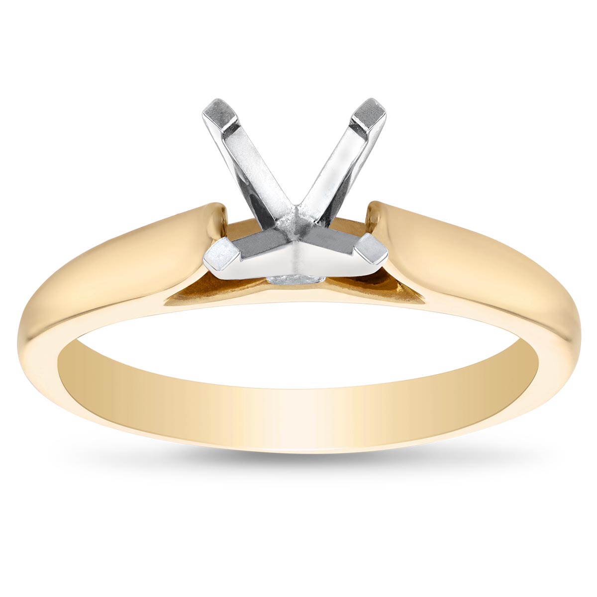 14K Yellow Gold Solitaire Cathedral Engagement Ring Mounting with Contrast Prongs