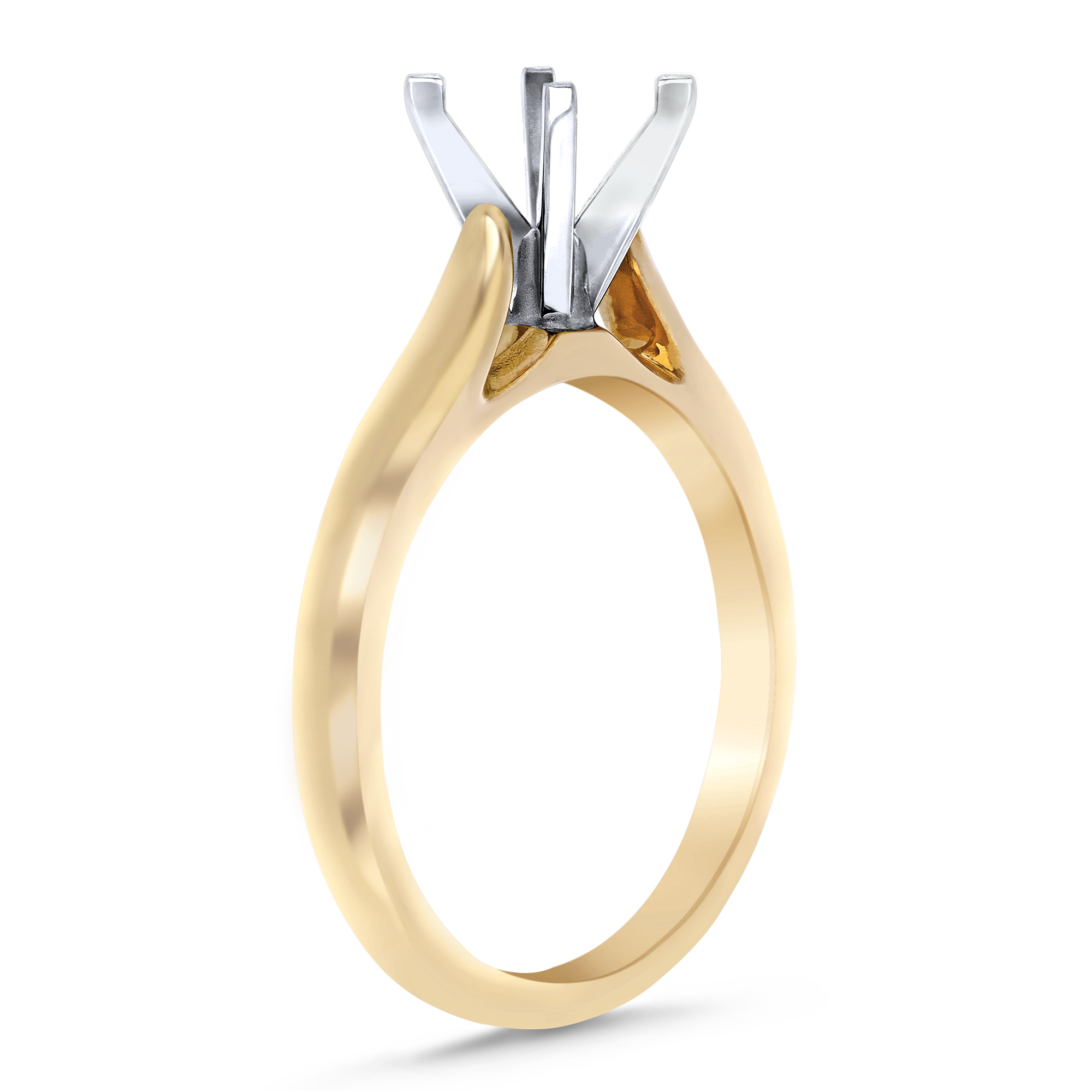 14K Yellow Gold Solitaire Cathedral Engagement Ring Mounting with Contrast Prongs