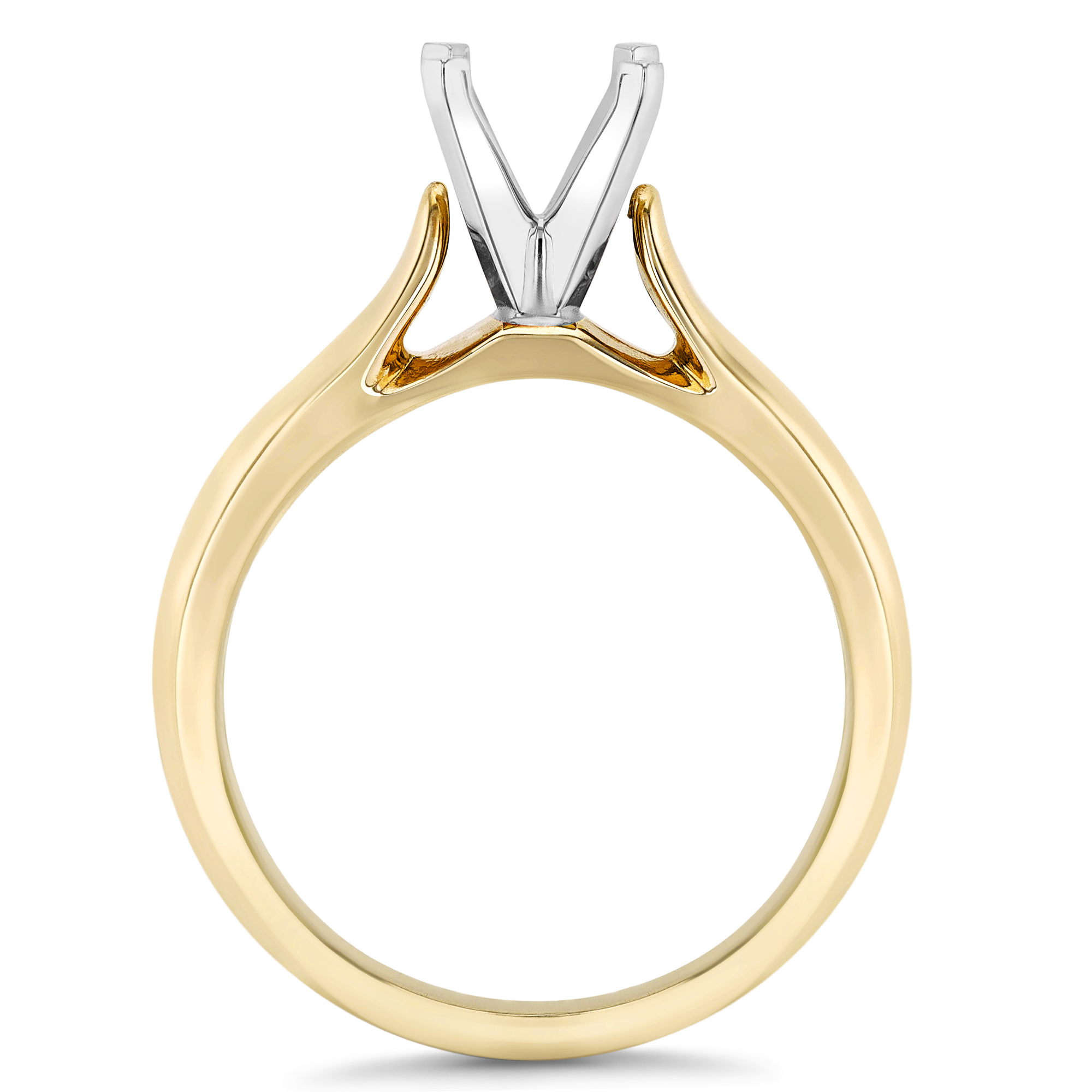 14K Yellow Gold Solitaire Cathedral Engagement Ring Mounting with Contrast Prongs