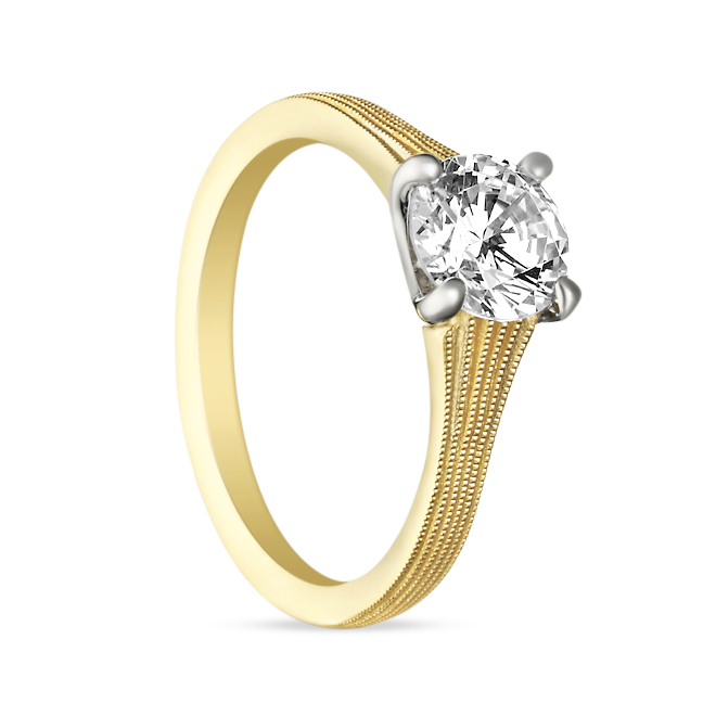 14K Yellow Gold Lynden Solitaire Ring Setting With Tapered Milgrain Shank