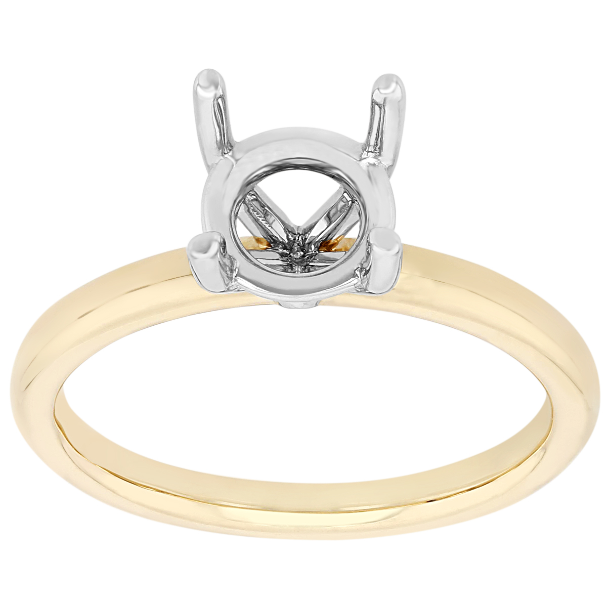 Two Tone Gold Solitaire 4 Prong Basket Ring Setting with 1.25 ct Head