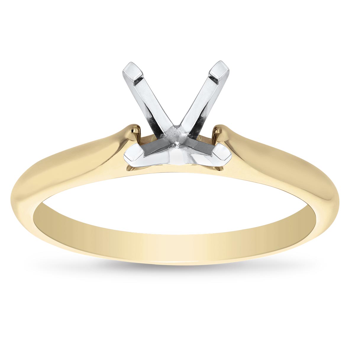 14K Yellow Gold Solitaire Cathedral Engagement Ring Mounting with Contrast Prongs