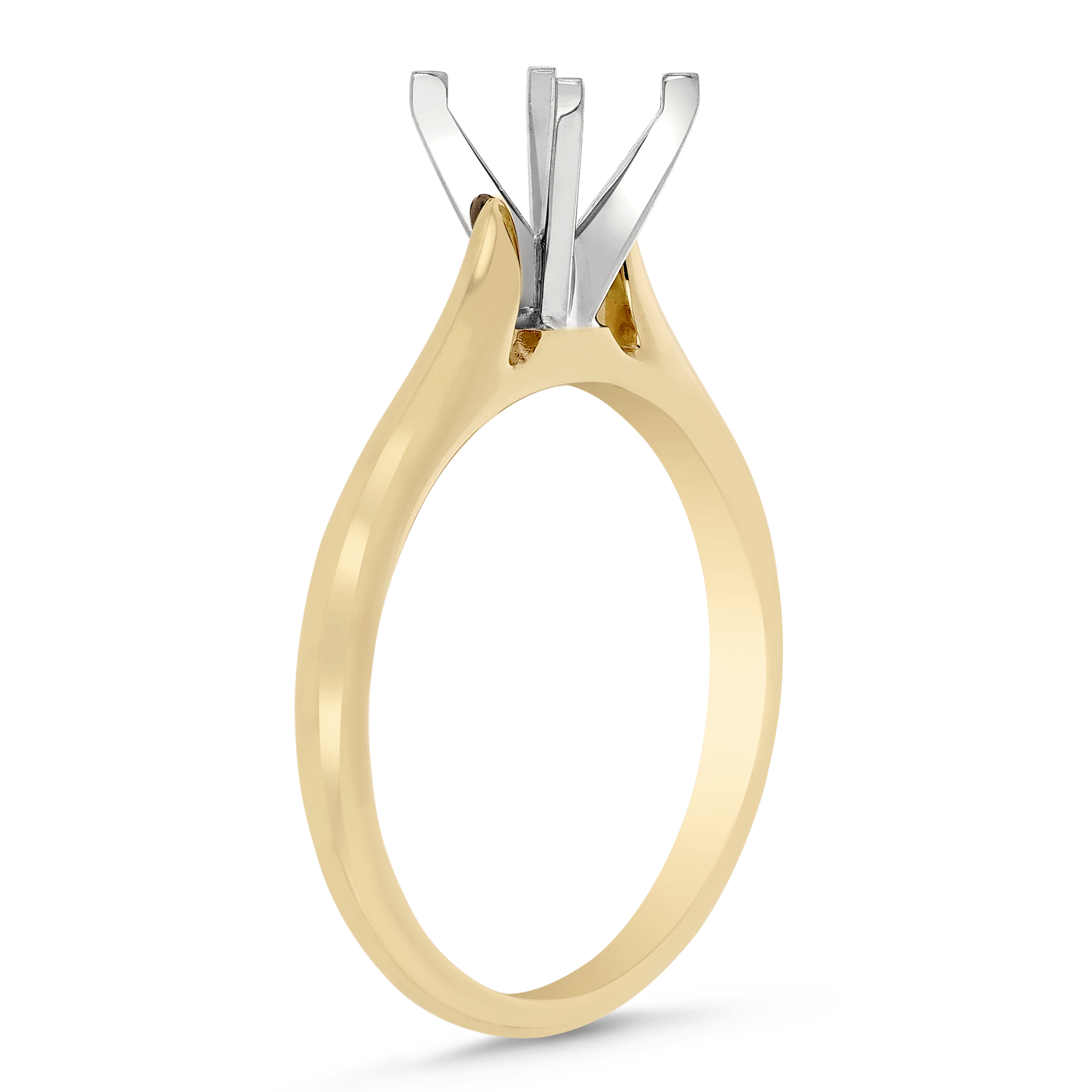 14K Yellow Gold Solitaire Cathedral Engagement Ring Mounting with Contrast Prongs