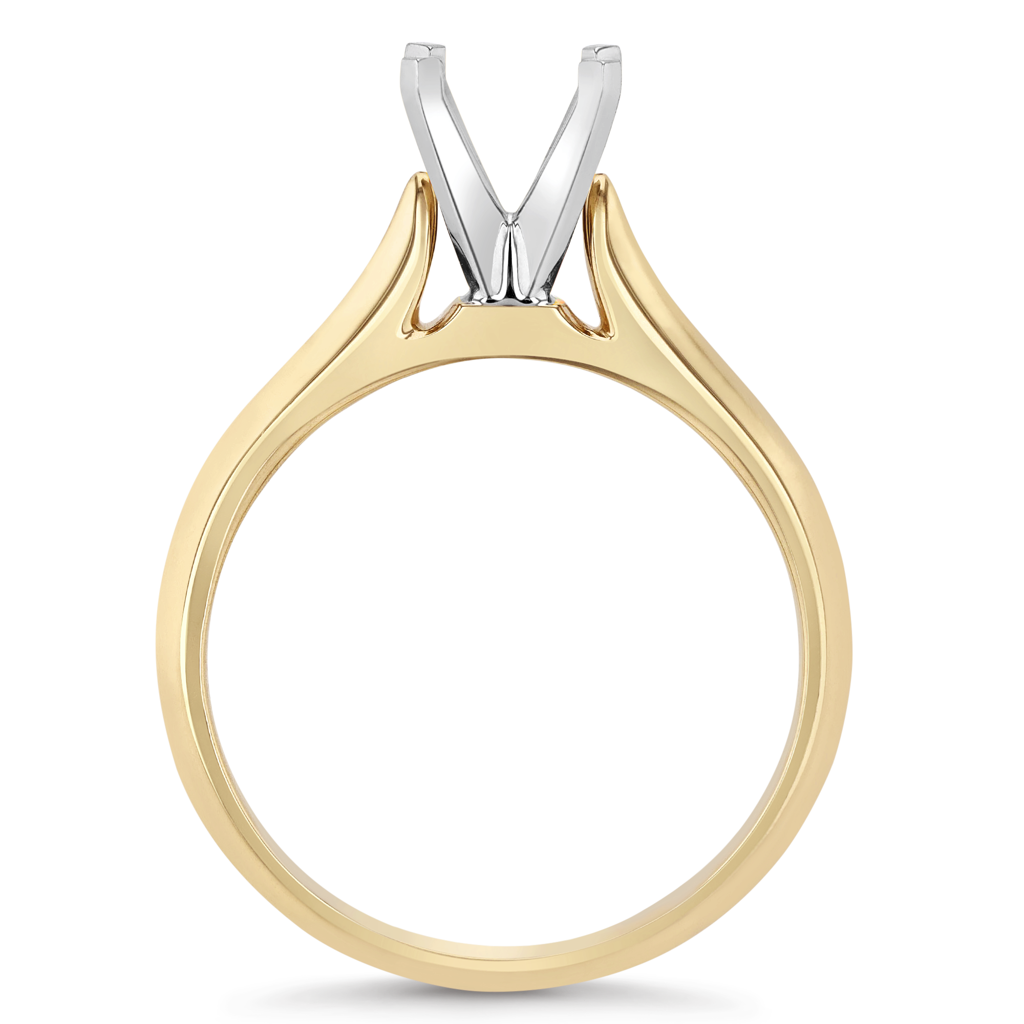 14K Yellow Gold Solitaire Cathedral Engagement Ring Mounting with Contrast Prongs