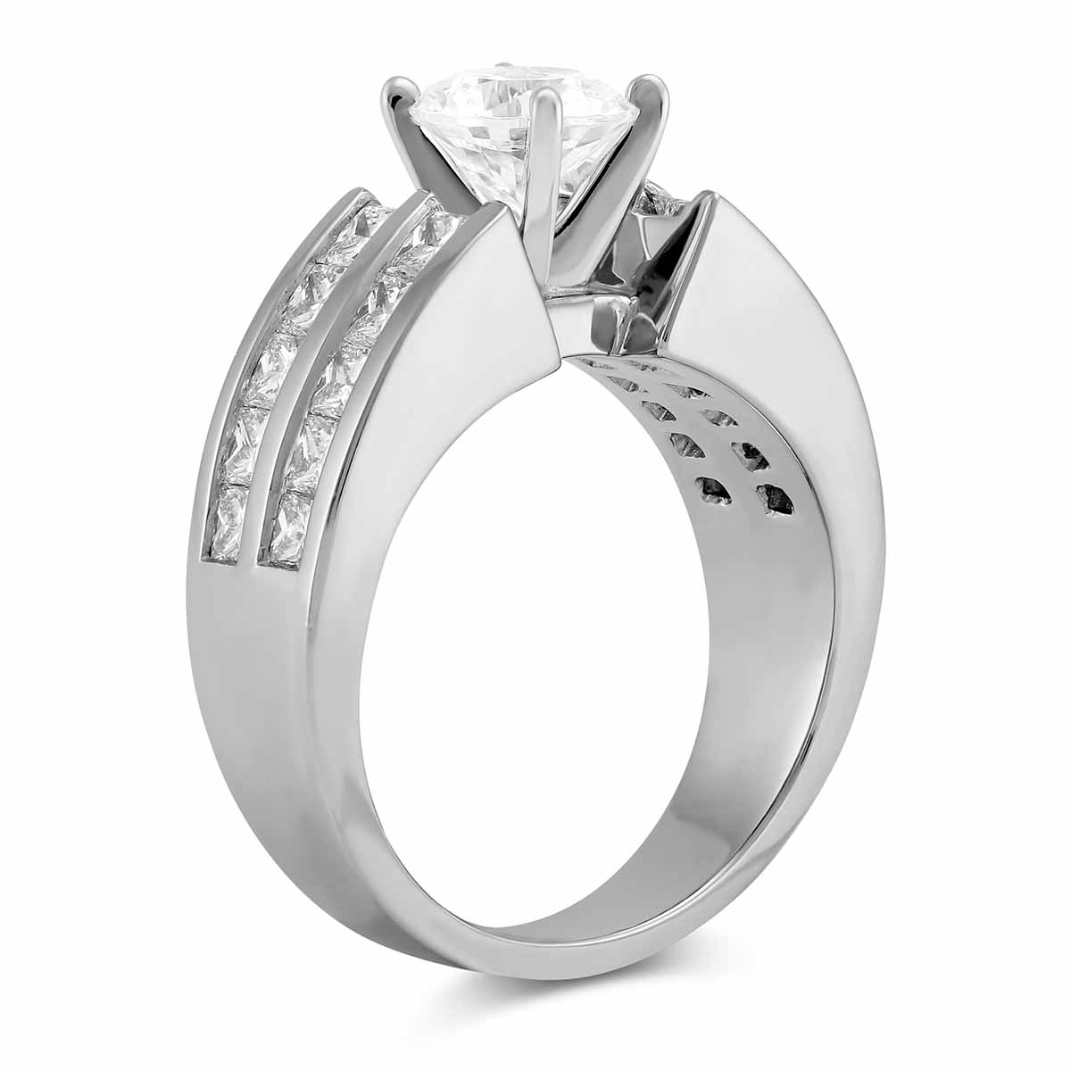 Platinum Double Channel Set Princess Cut Low Cathedral Style Diamond Ring Setting