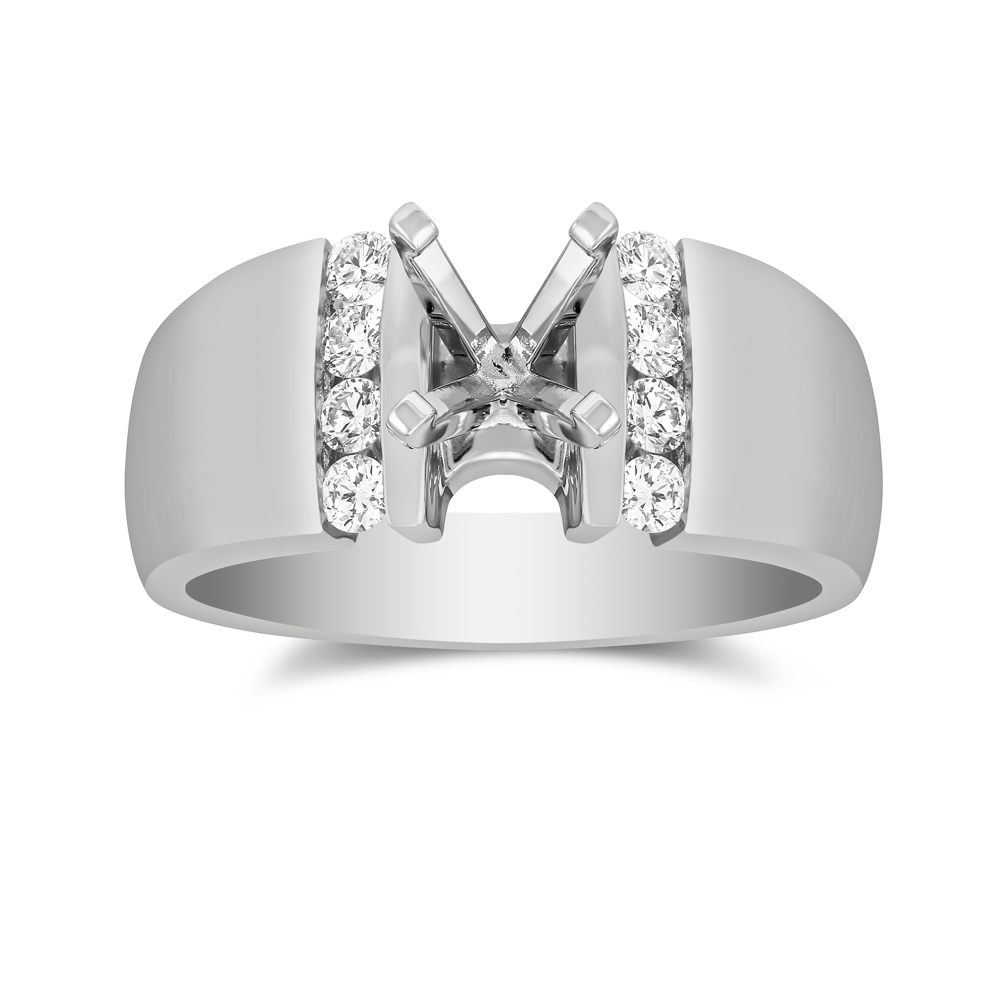 White Gold Bold Vertical Channel Set Round Diamond Ring Setting