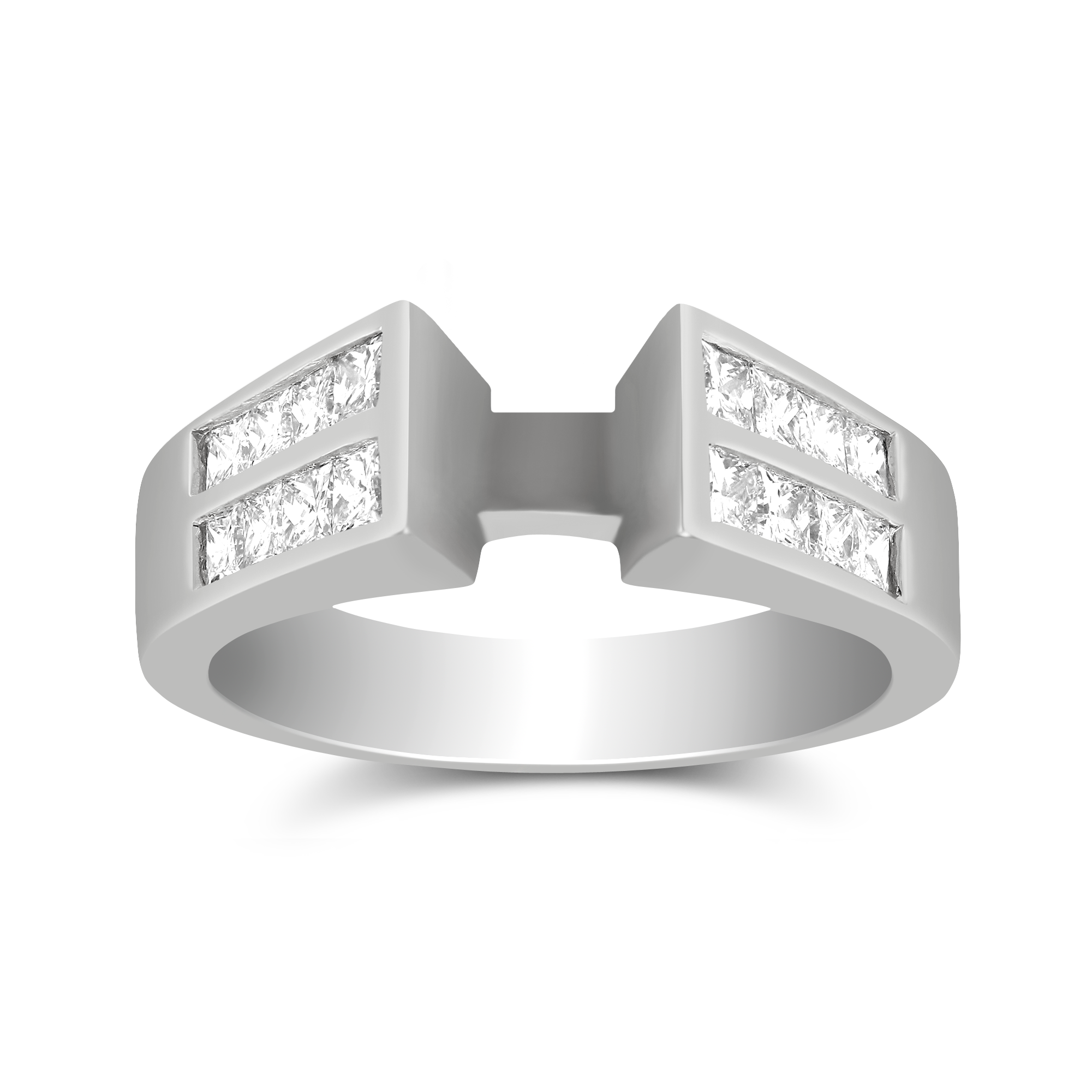 White Gold Double Channel Set Princess Cut Diamond Cathedral Style Ring Setting