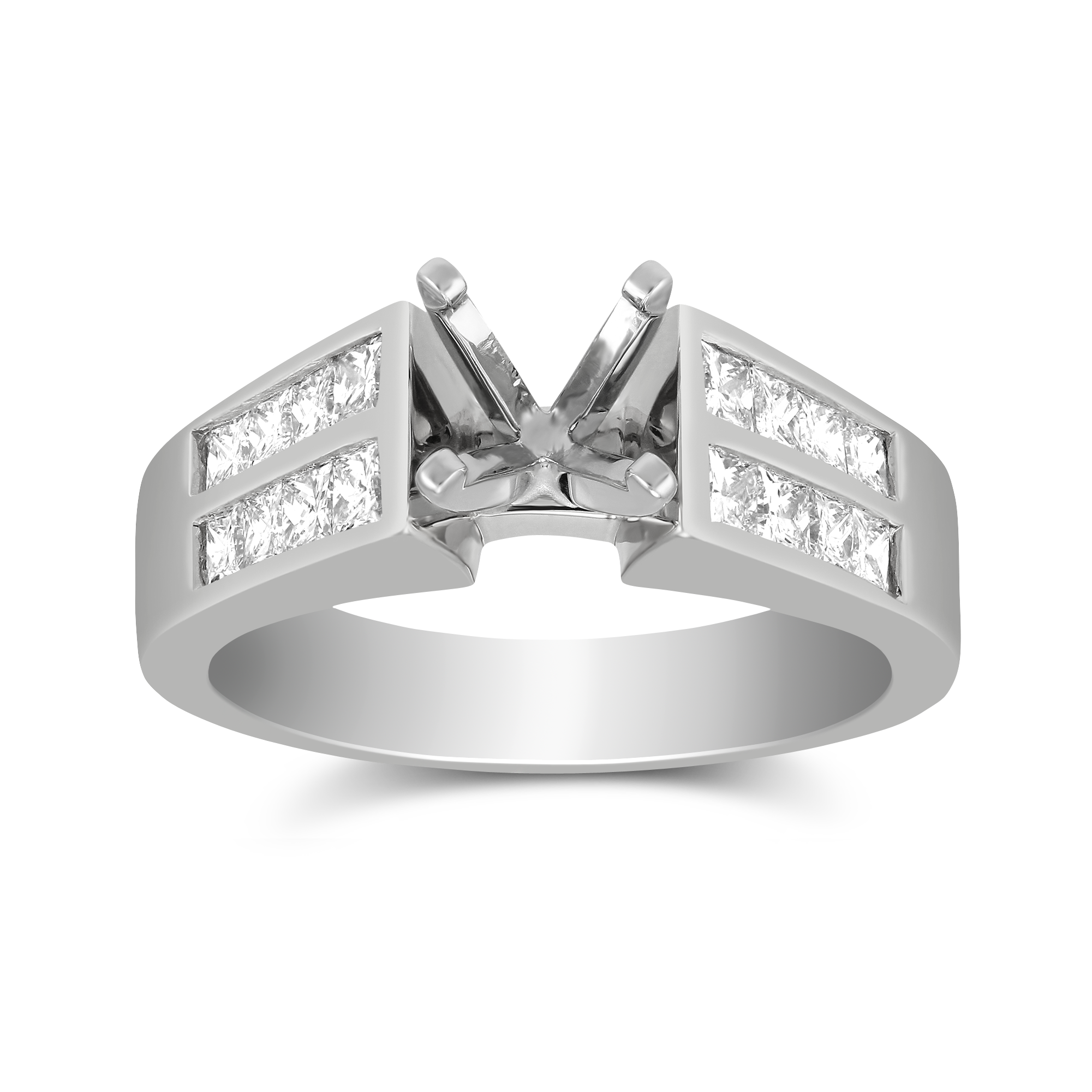 14K White Gold Double Channel Set Princess Cut Diamond Cathedral Style Ring Mounting Borsheims