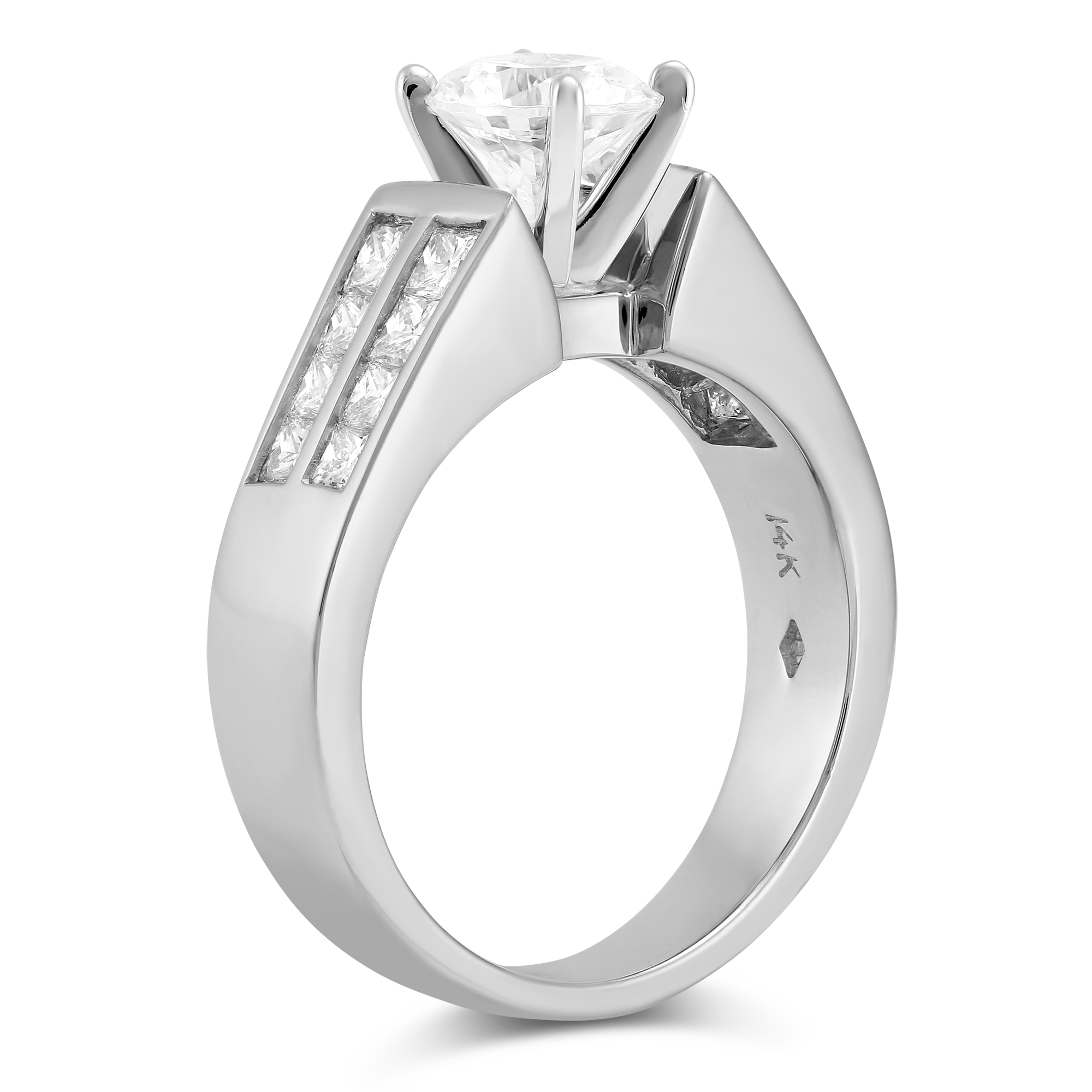 White Gold Double Channel Set Princess Cut Diamond Cathedral Style Ring Setting