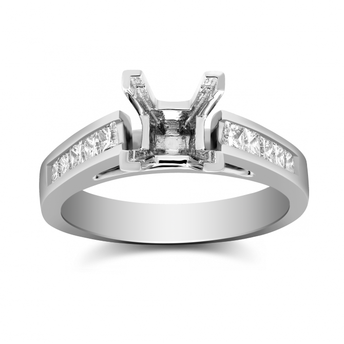 White Gold Channel Set Princess Cut Diamond Ring Setting