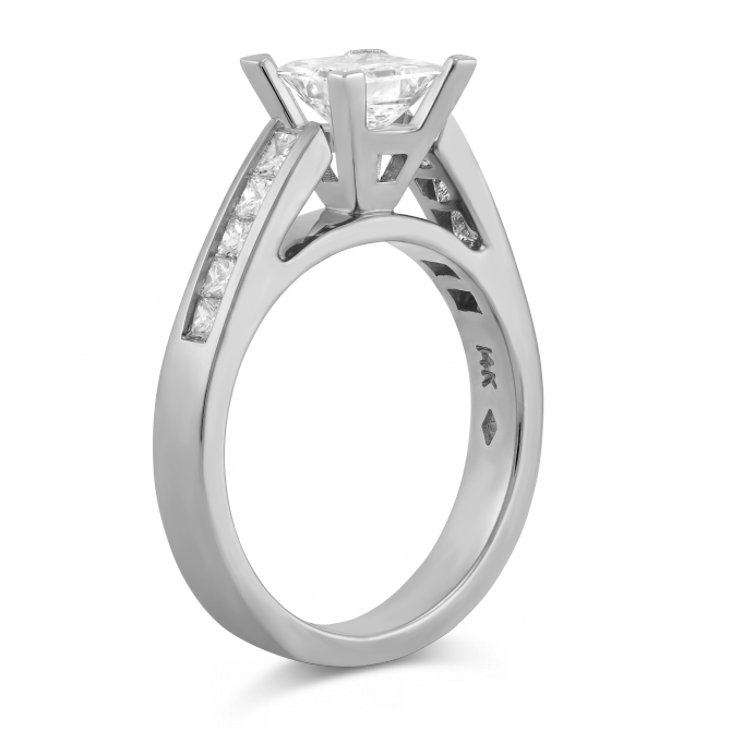White Gold Channel Set Princess Cut Diamond Ring Setting