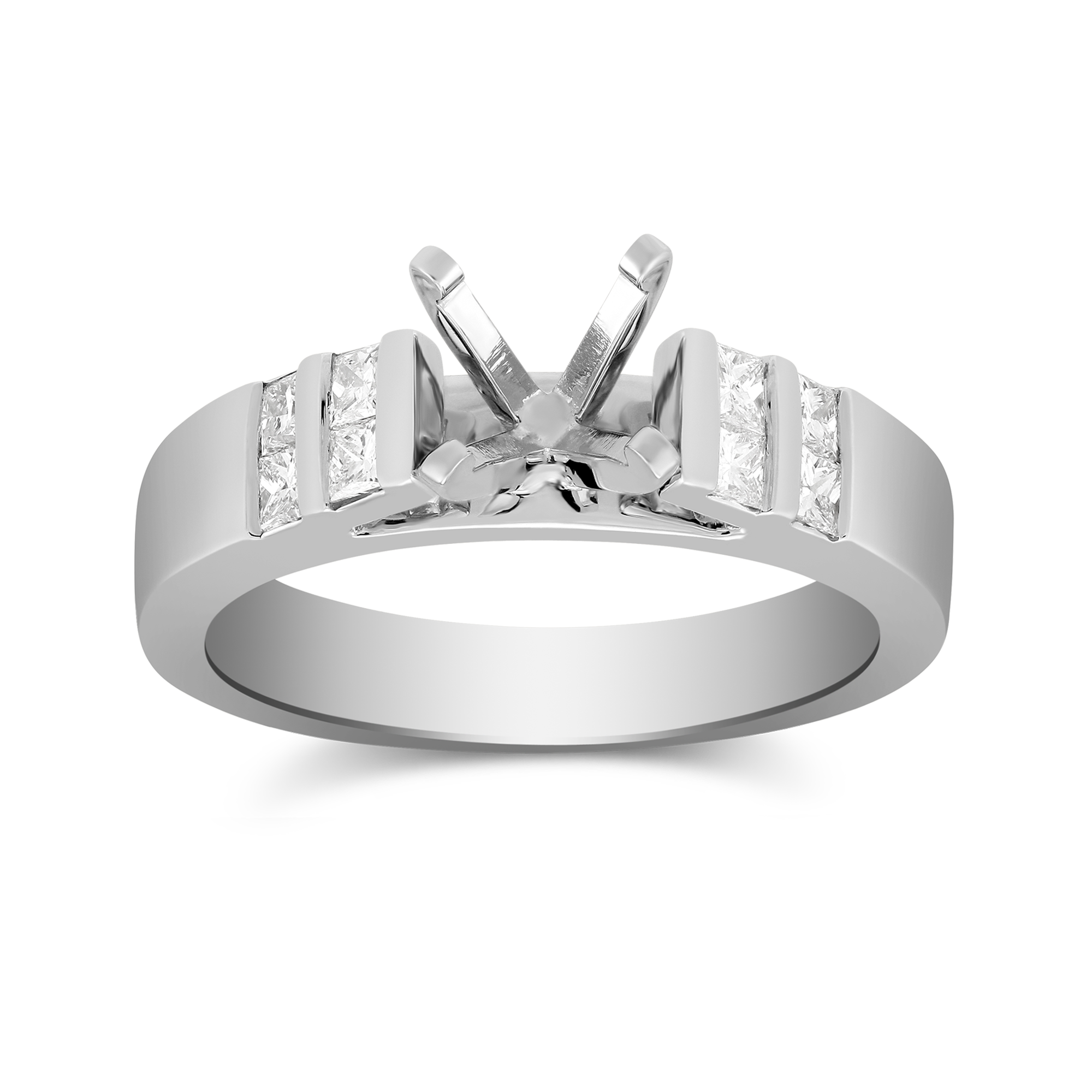 White Gold Petite Vertical Channel Set Princess Cut Diamond Ring Setting