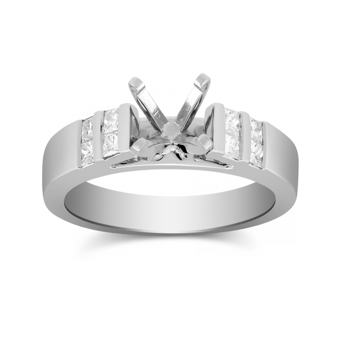 White Gold Petite Vertical Channel Set Princess Cut Diamond Ring Setting