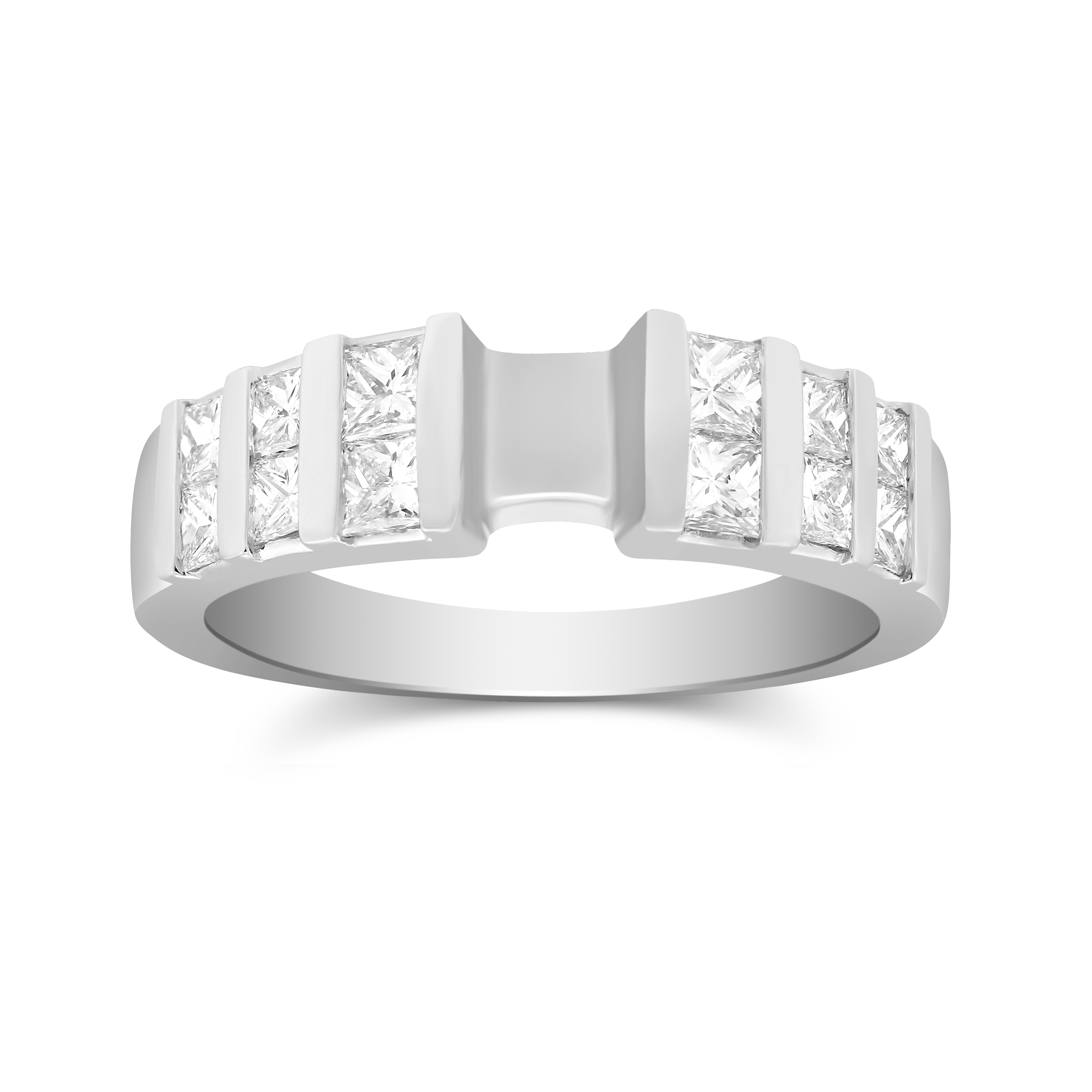 White Gold Vertical Channel Set Princess Cut Diamond Ring Setting