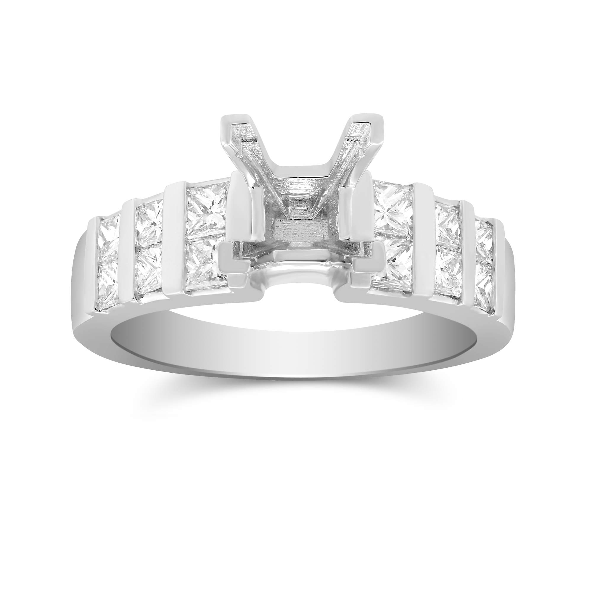 White Gold Vertical Channel Set Princess Cut Diamond Ring Setting
