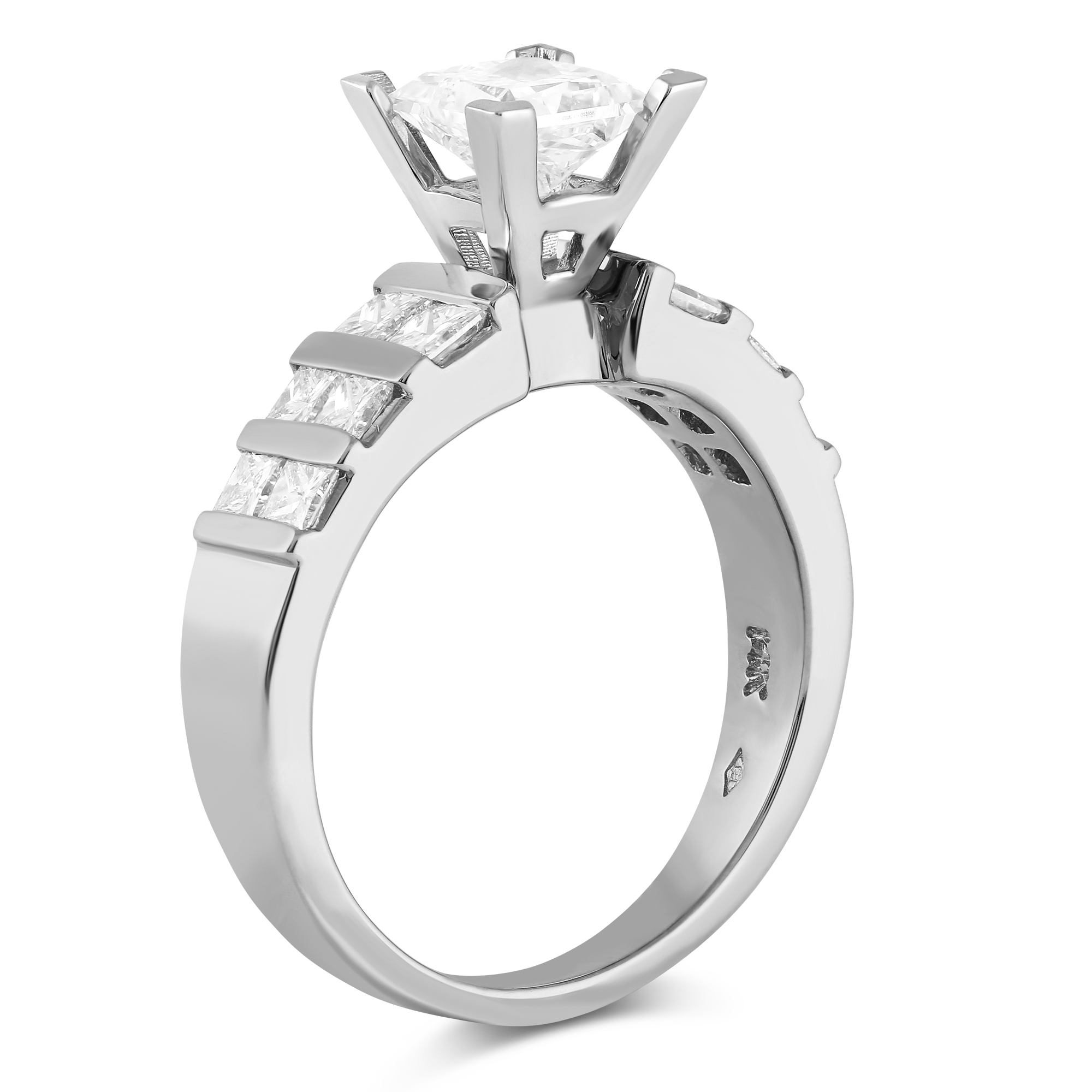 White Gold Vertical Channel Set Princess Cut Diamond Ring Setting