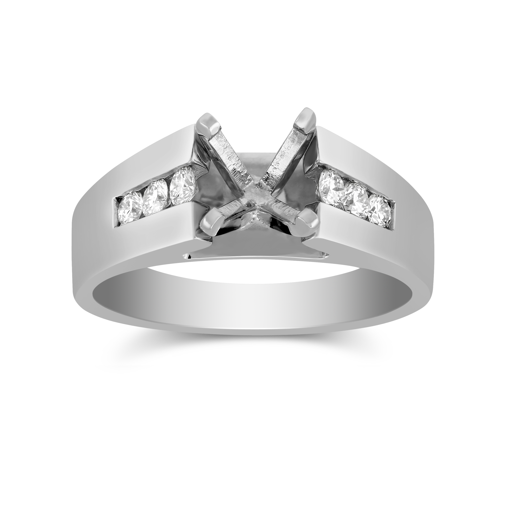 White Gold Channel Set Round Diamond Cathedral Style Ring Setting