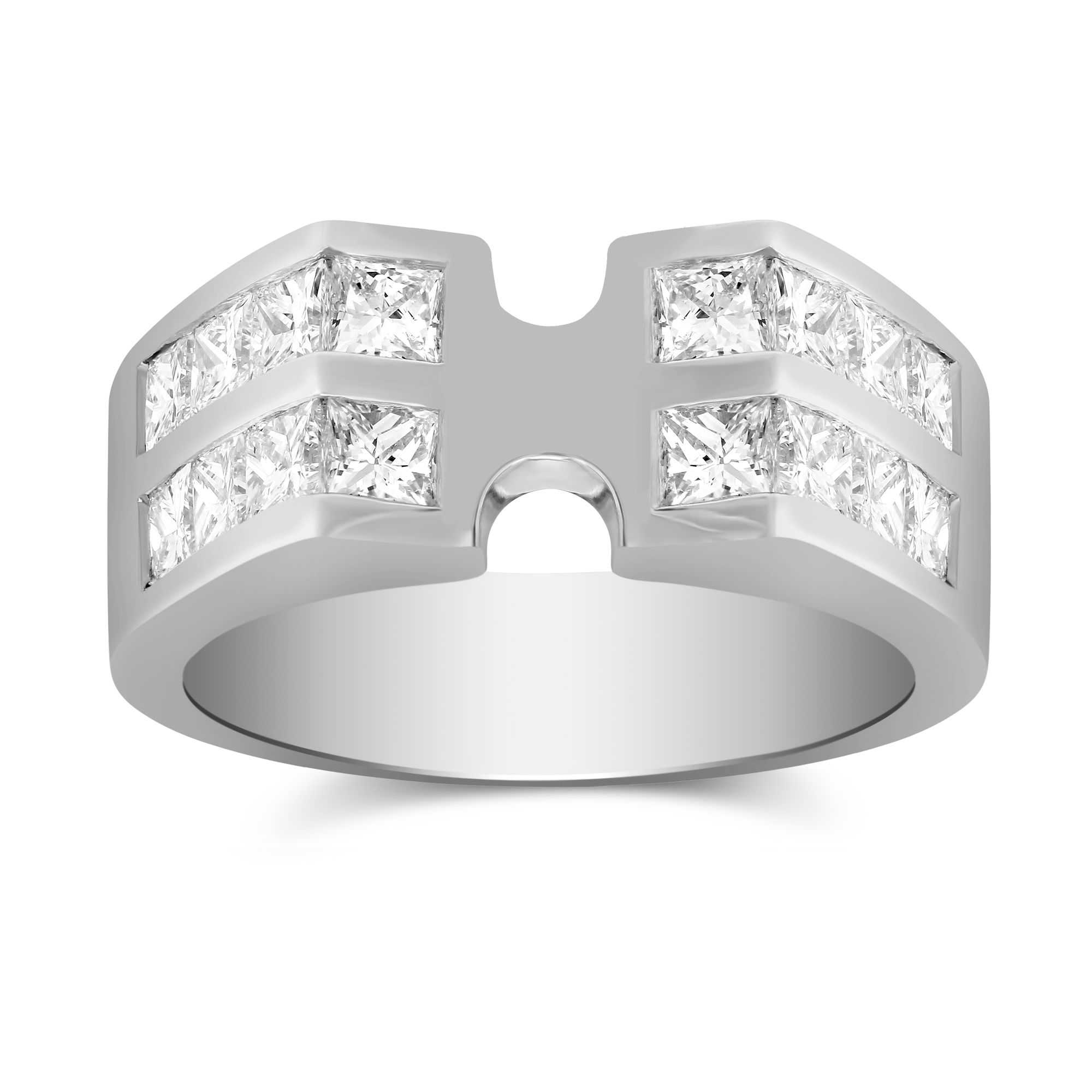 White Gold Double Channel Set Princess Cut Diamond Ring Setting