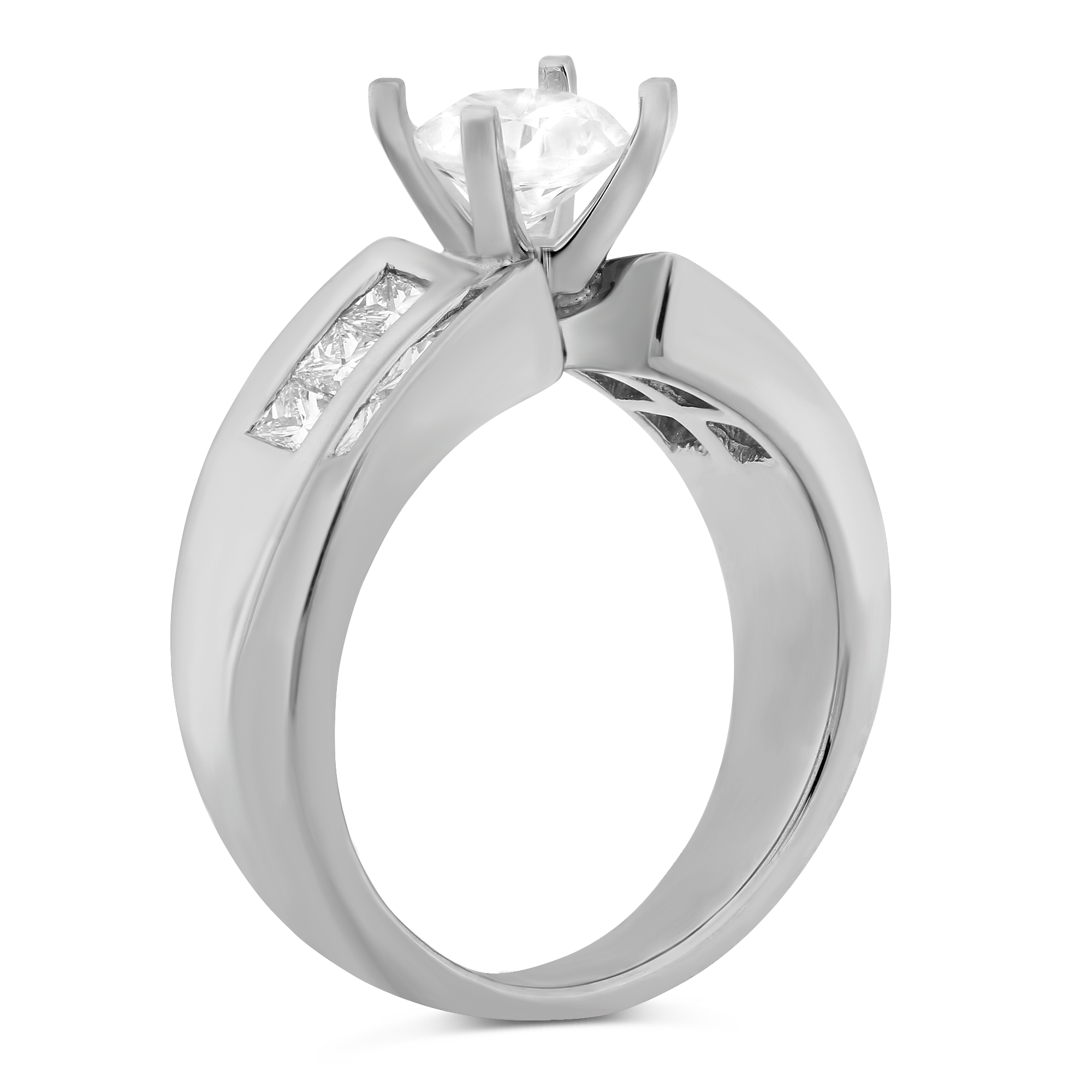 White Gold Double Concave Double Channel Set Princess Cut Diamond Ring Setting