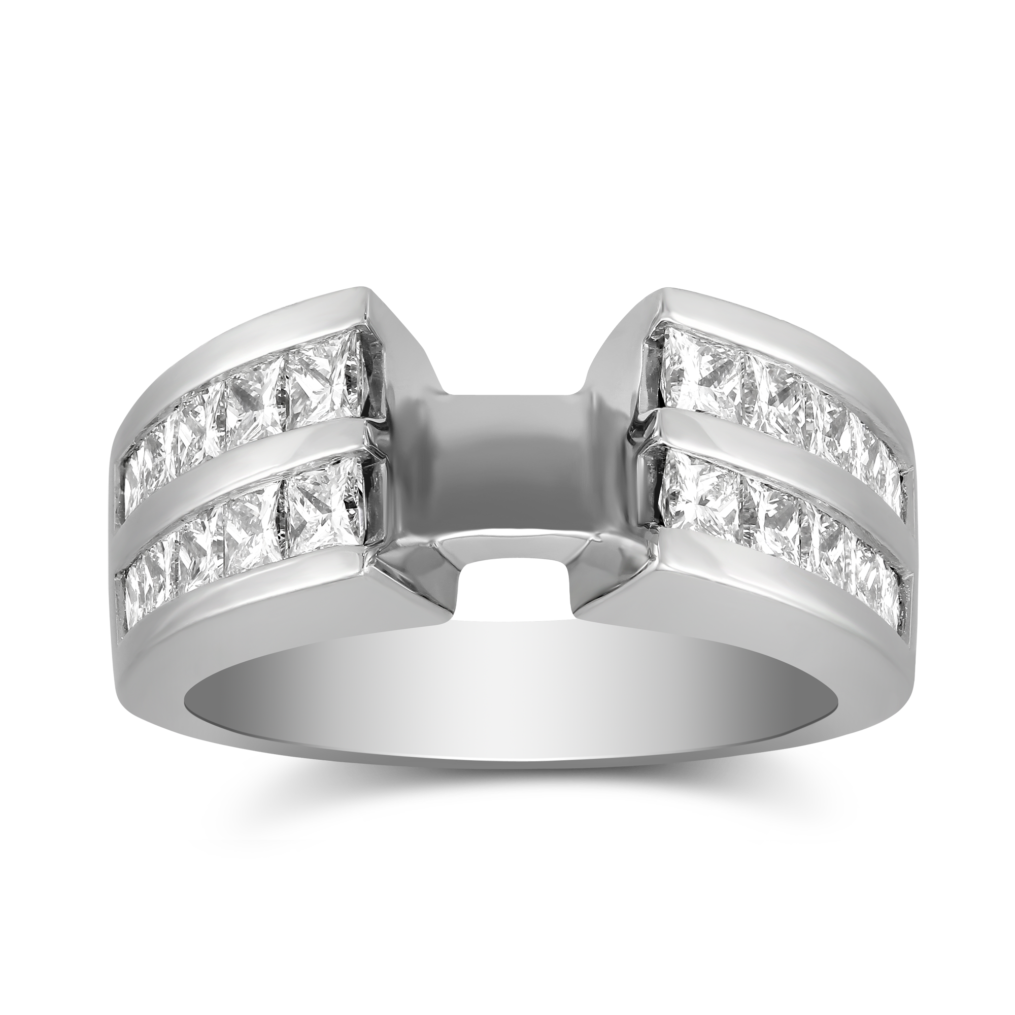 White Gold Double Channel Set Princess Cut Low Cathedral Style Diamond Ring Setting