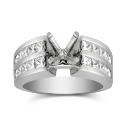 White Gold Double Channel Set Princess Cut Low Cathedral Style Diamond Ring Setting