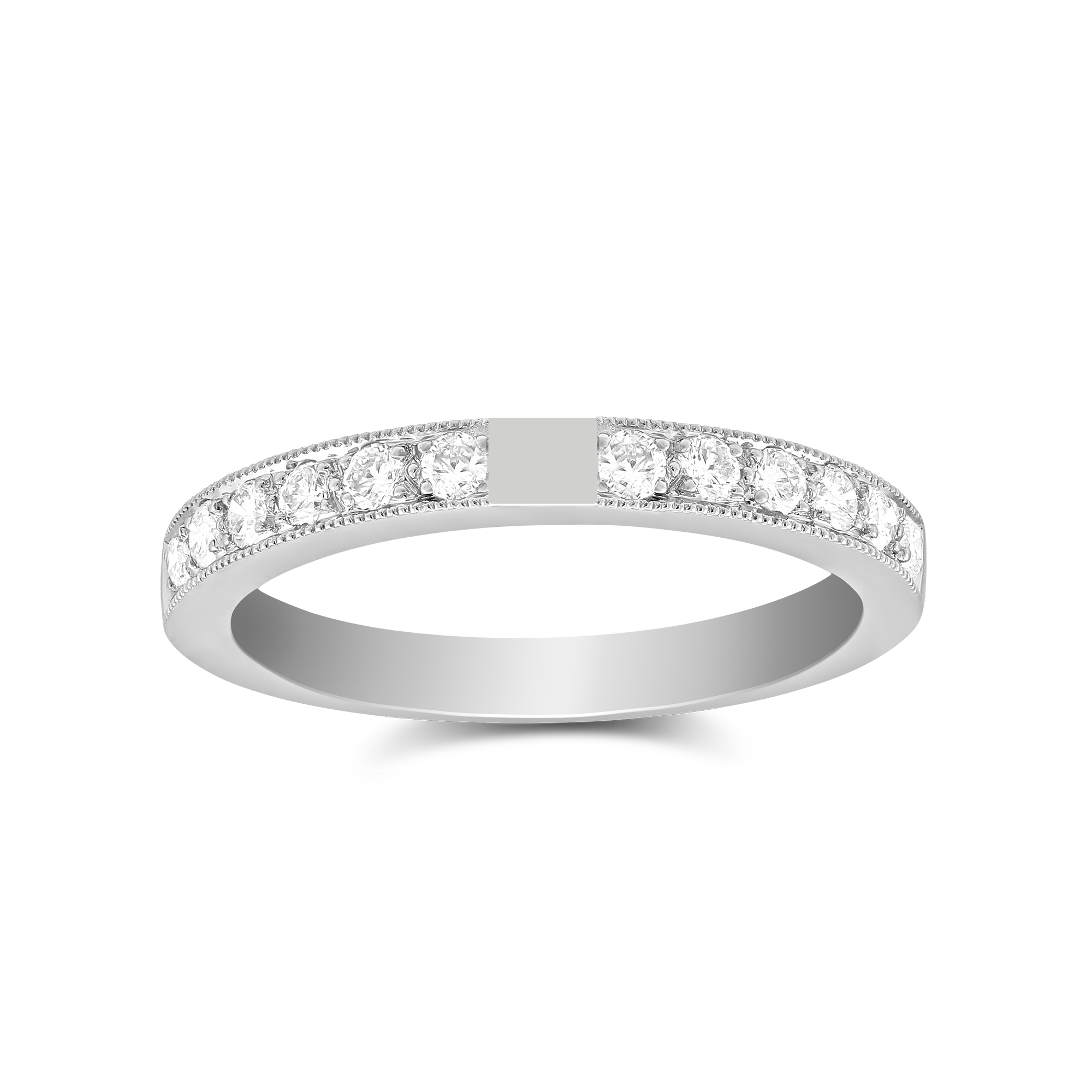 White Gold Single Row Prong Set Round Diamond Ring Setting With Milgrain Edge