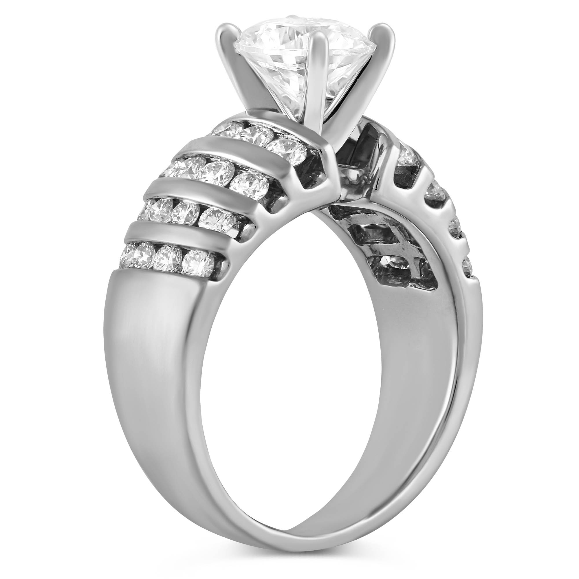 14K White Gold Bold Vertical Channel Set Round Diamond Ring Setting
