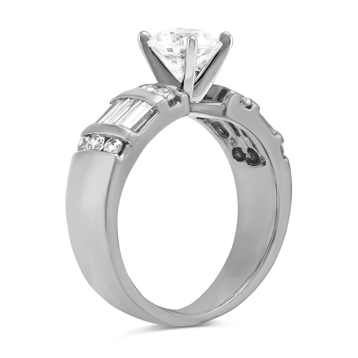 White Gold Vertical Channel Set Round and Baguette Damond Ring Setting