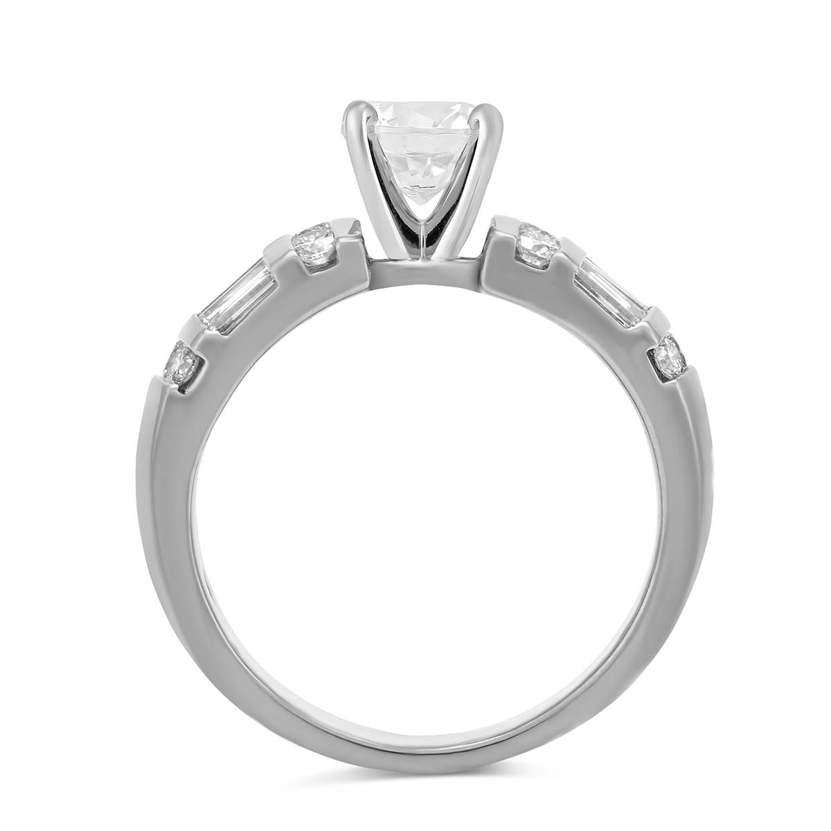 White Gold Vertical Channel Set Round and Baguette Damond Ring Setting