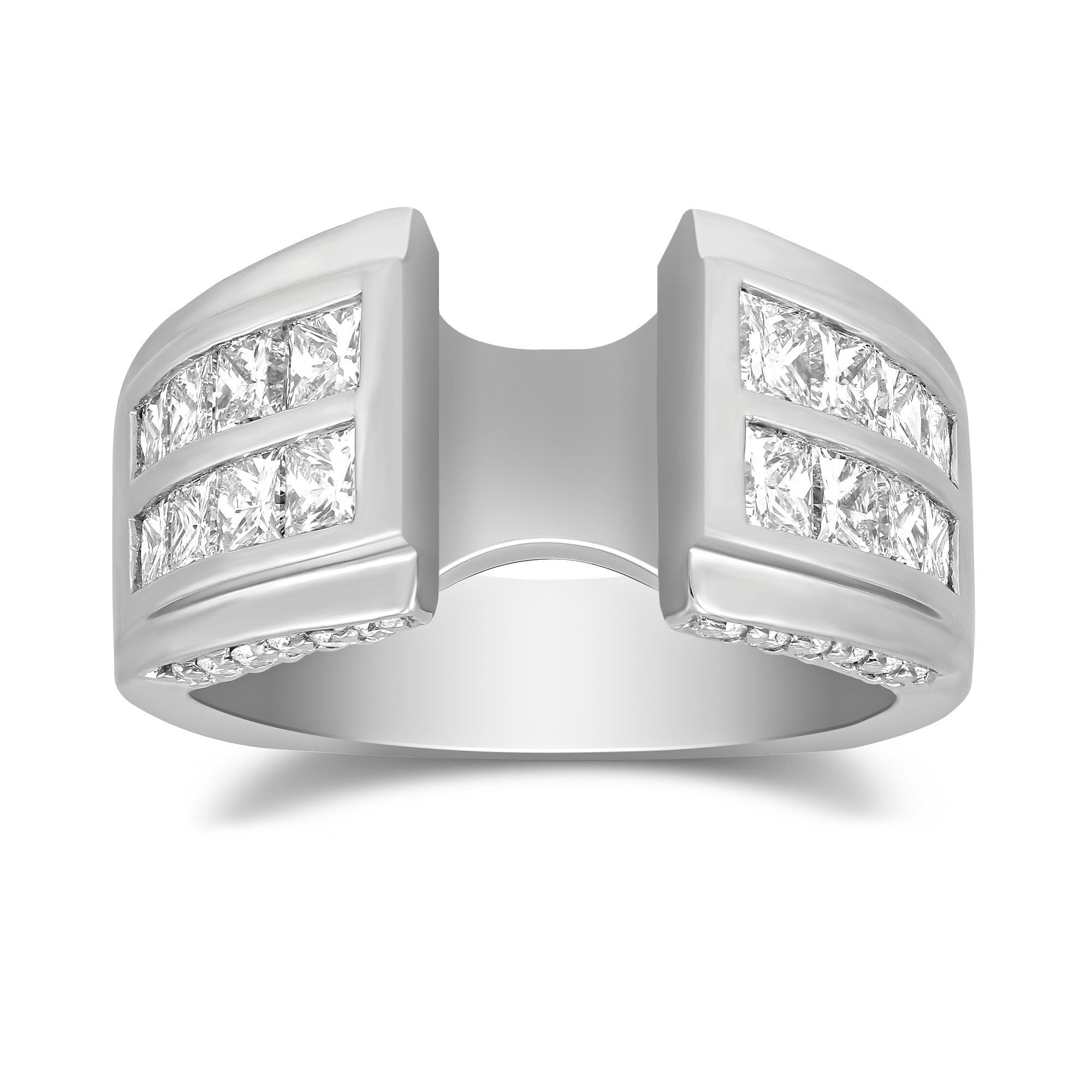 White Gold Channel Set Princess Cut Two Row Diamond Ring Setting