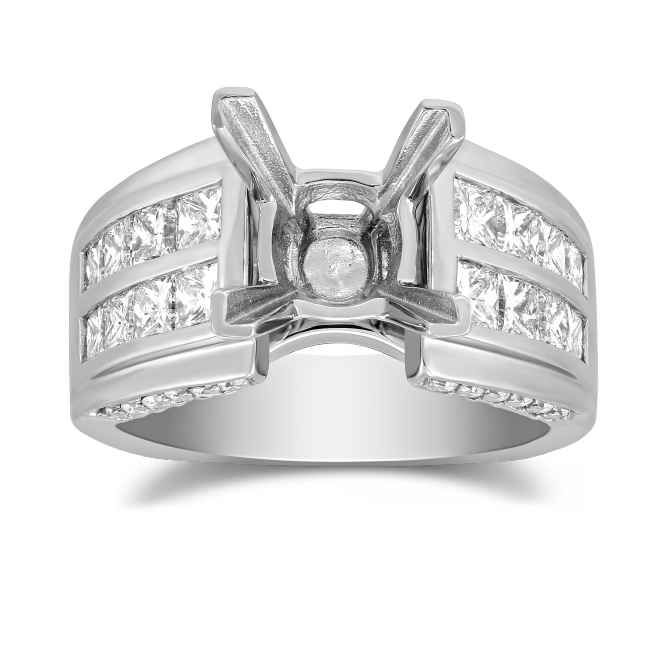 White Gold Channel Set Princess Cut Two Row Diamond Ring Setting