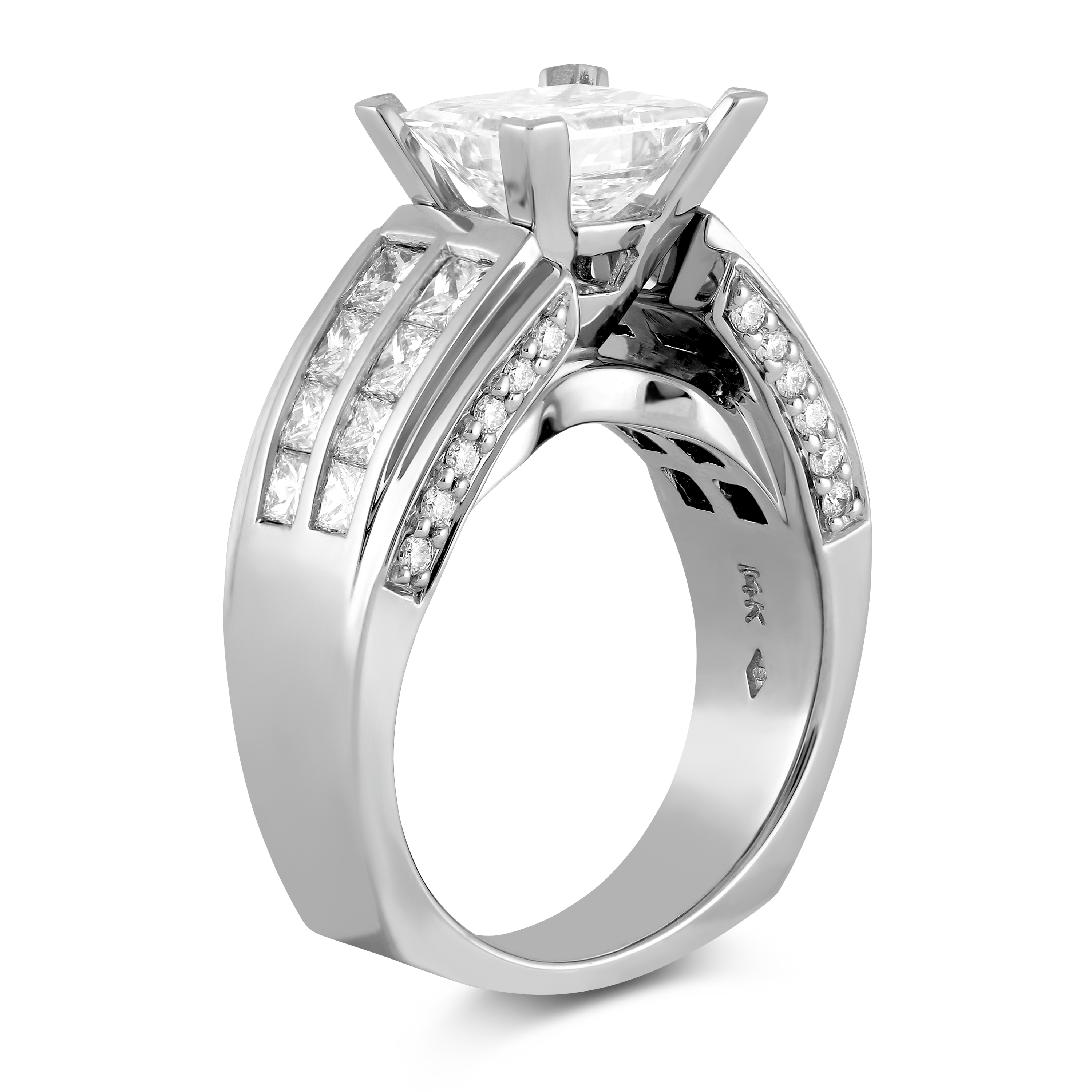 White Gold Channel Set Princess Cut Two Row Diamond Ring Setting