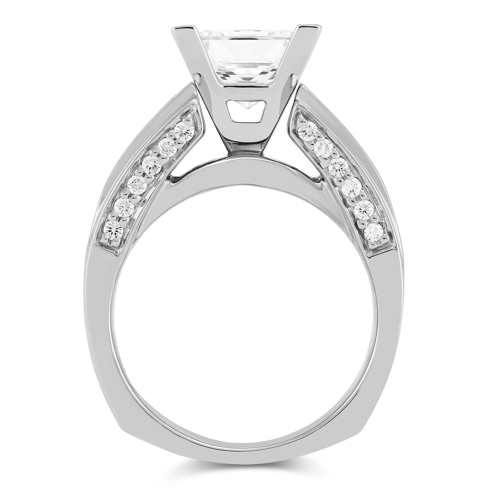 White Gold Channel Set Princess Cut Two Row Diamond Ring Setting