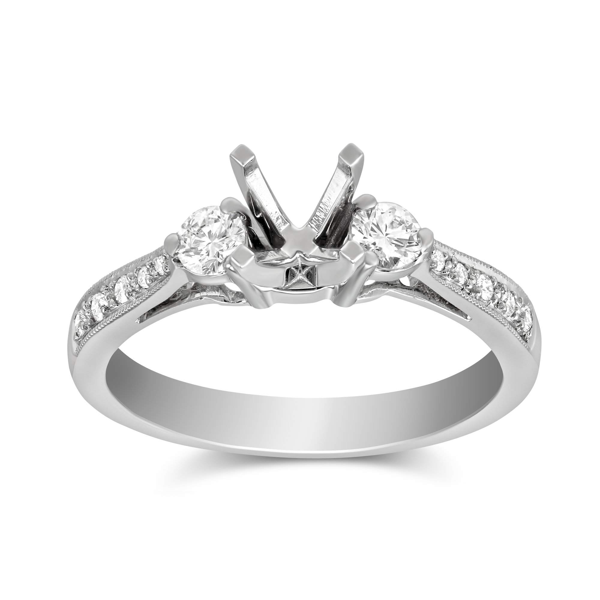 White Gold Prong and Channel Set Round Diamond Ring Setting