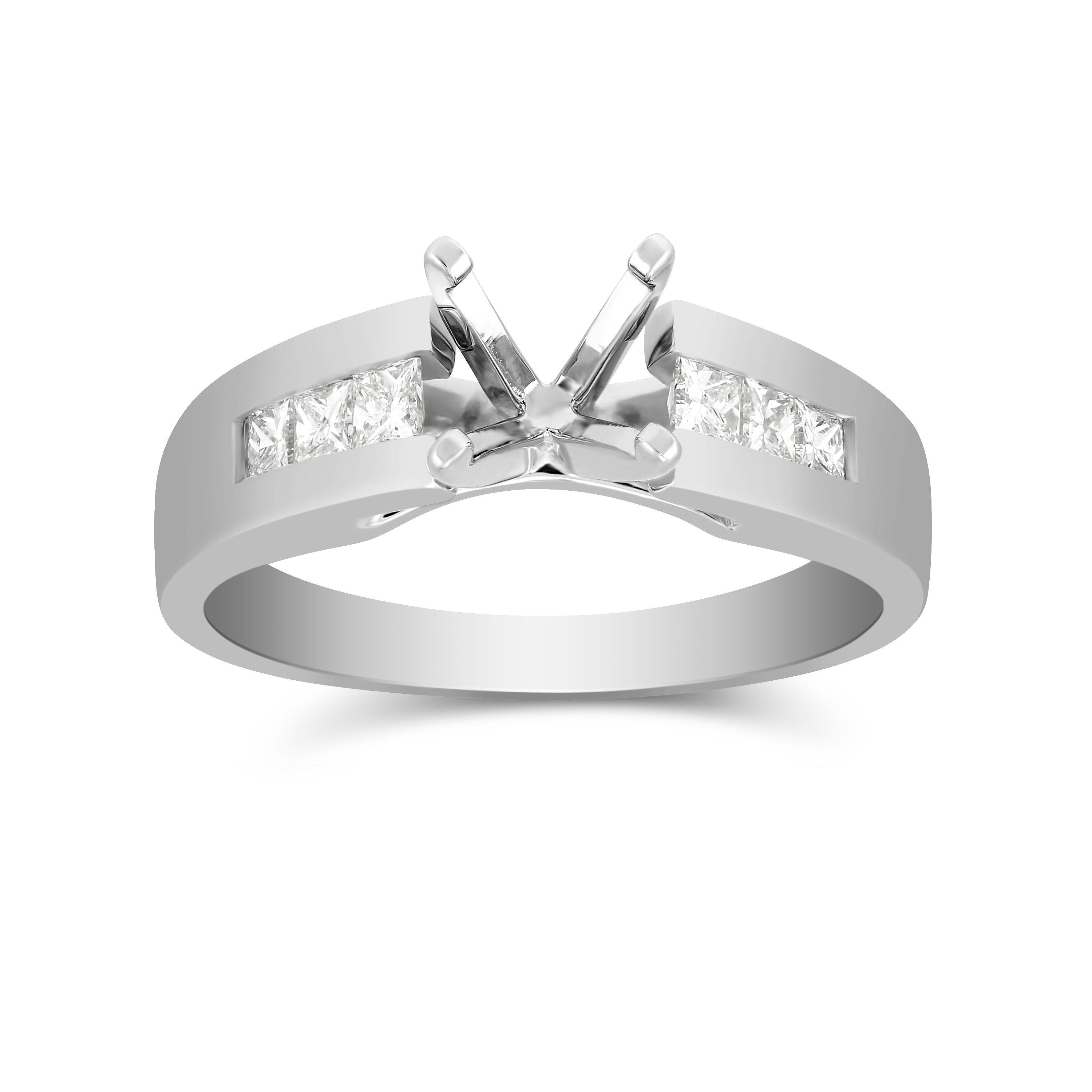 White Gold Petite Channel Set Princess Cut Diamond Ring Setting