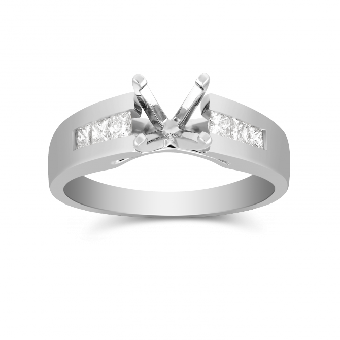White Gold Petite Channel Set Princess Cut Diamond Ring Setting