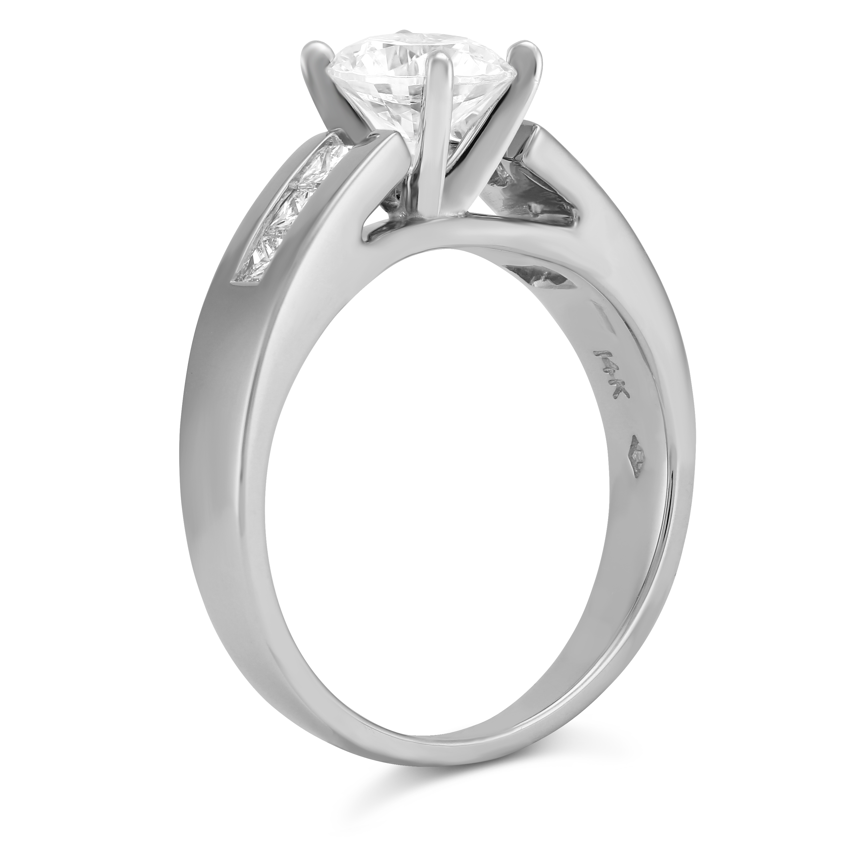 White Gold Petite Channel Set Princess Cut Diamond Ring Setting